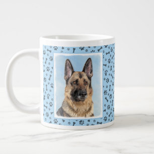 German Shepherd Painting - Cute Original Dog Art Large Coffee Mug