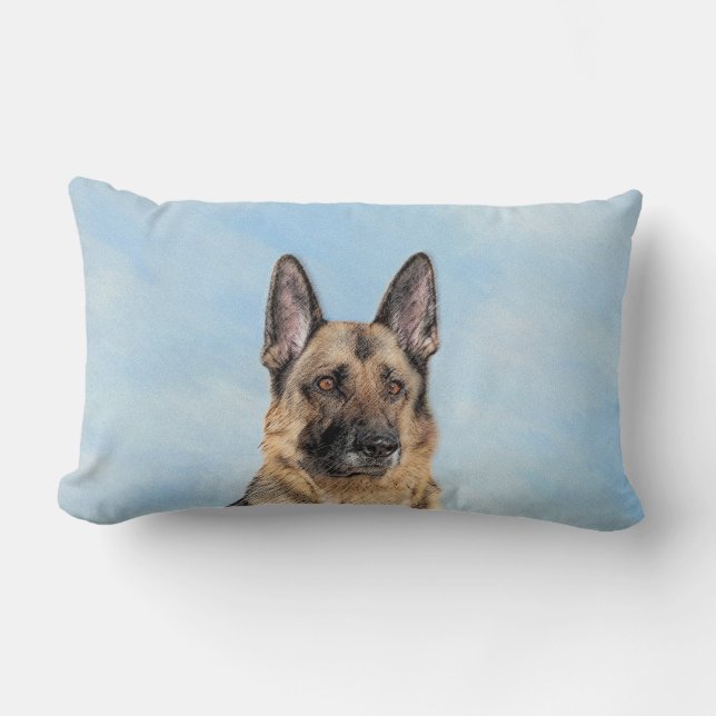 German Shepherd Painting - Cute Original Dog Art Lumbar Cushion (Front)