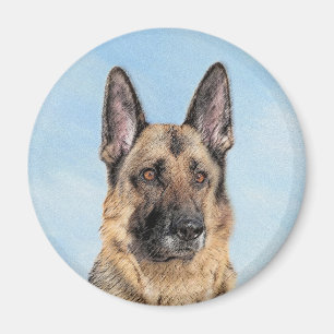 German Shepherd Painting - Cute Original Dog Art Magnet