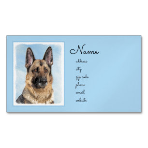 German Shepherd Painting - Cute Original Dog Art Magnetic Business Card