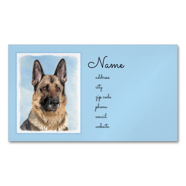 German Shepherd Painting - Cute Original Dog Art Magnetic Business Card (Front)