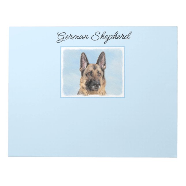 German Shepherd Painting - Cute Original Dog Art Notepad (Front)