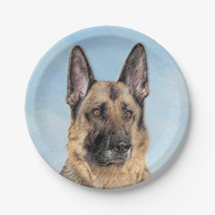 German Shepherd Painting - Cute Original Dog Art Paper Plate