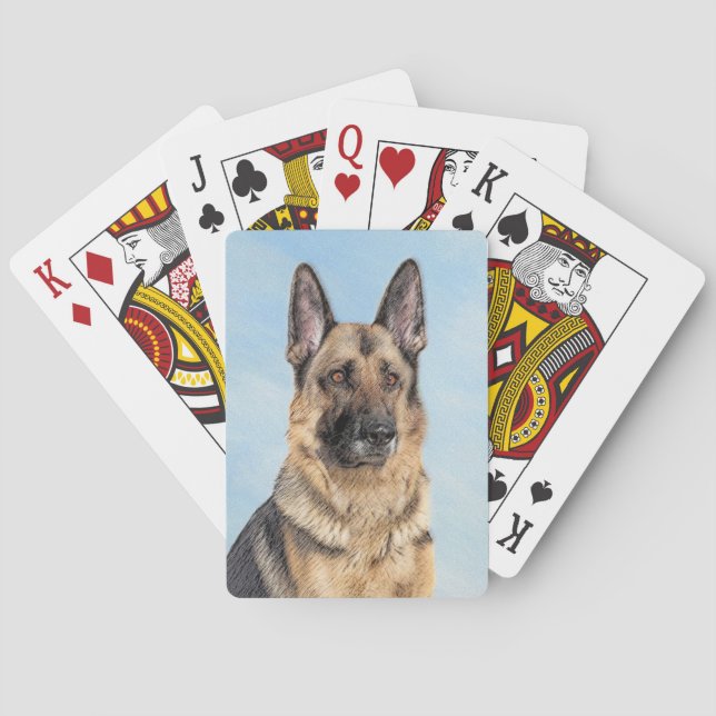 German Shepherd Painting - Cute Original Dog Art Playing Cards (Back)