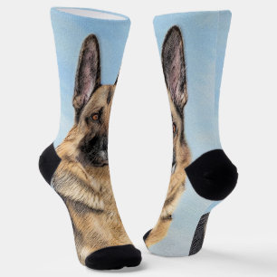 German Shepherd Painting - Cute Original Dog Art Socks