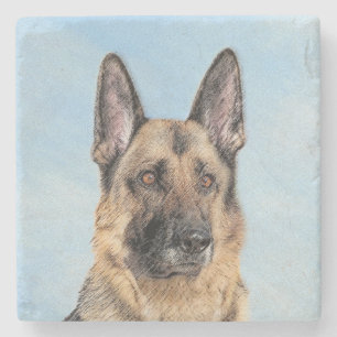 German Shepherd Painting - Cute Original Dog Art Stone Coaster