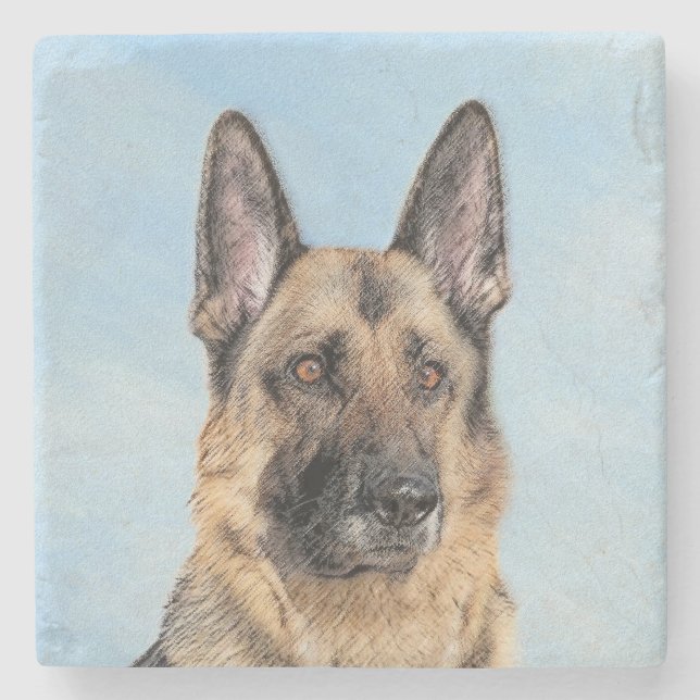 German Shepherd Painting - Cute Original Dog Art Stone Coaster (Front)