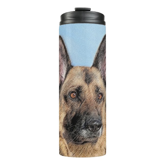 German Shepherd Painting - Cute Original Dog Art Thermal Tumbler (Front)