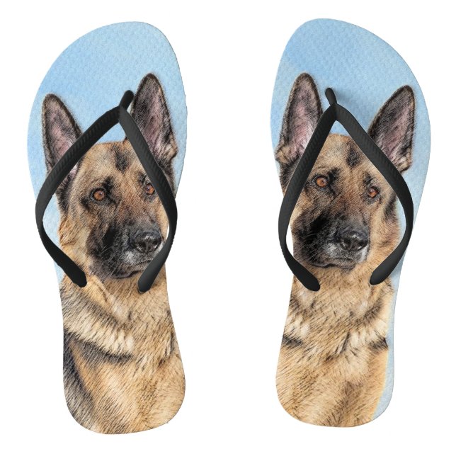 German Shepherd Painting - Cute Original Dog Art Thongs (Footbed)