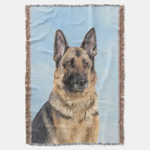 German Shepherd Painting - Cute Original Dog Art Throw Blanket