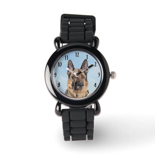 German Shepherd Painting - Cute Original Dog Art Watch (Front)