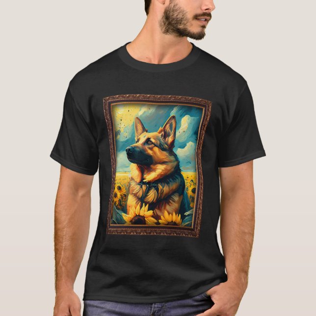 German Shepherd Painting Sunflower Flower Mom Wome T-Shirt (Front)