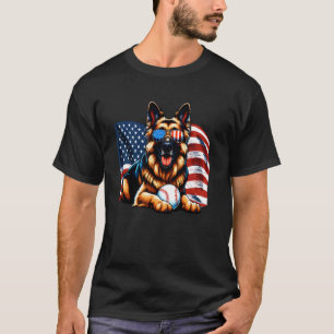 German Shepherd Patriotic Baseball Lover USA Flag T-Shirt
