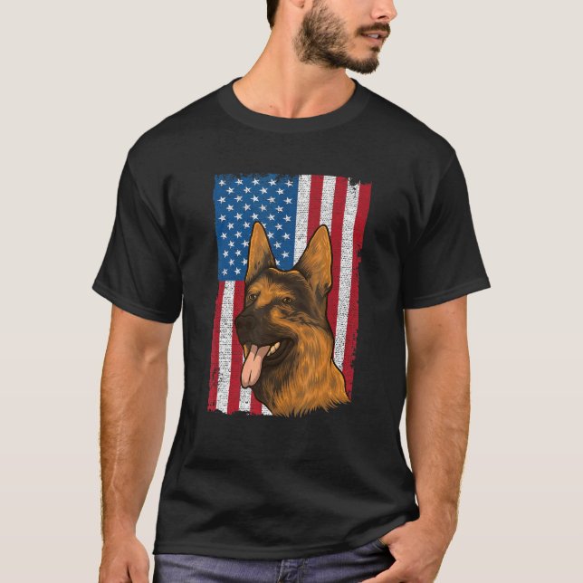 German Shepherd Patriotic Dog American 4th Of July T-Shirt (Front)