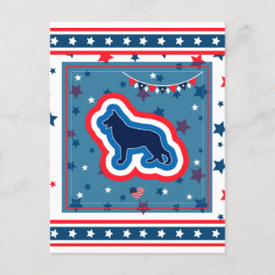 German Shepherd Patriotic Red White Blue 4th July Holiday Postcard