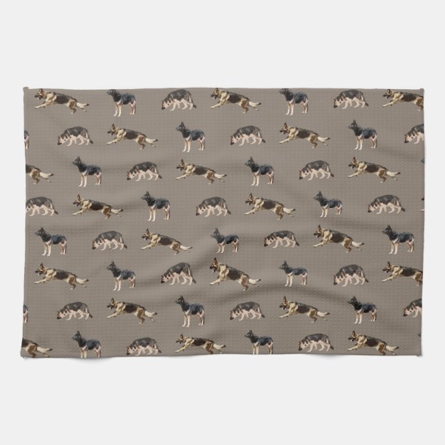 German Shepherd Pattern (Brown) Tea Towel (Horizontal)