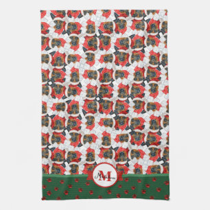 German Shepherd Pattern Monogram Christmas Dog Tea Towel
