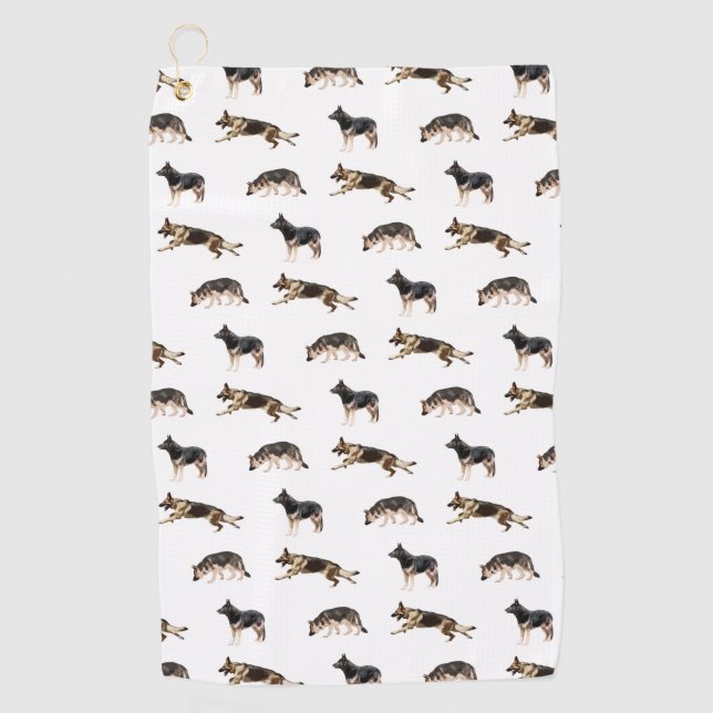 German Shepherd Pattern (White) Golf Towel (Front)