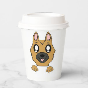 german shepherd peeking cartoon paper cups