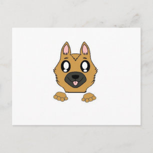 german shepherd peeking cartoon postcard