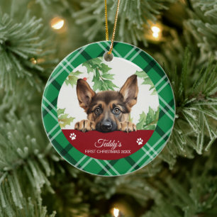 German Shepherd Personalised First Christmas Ceramic Ornament