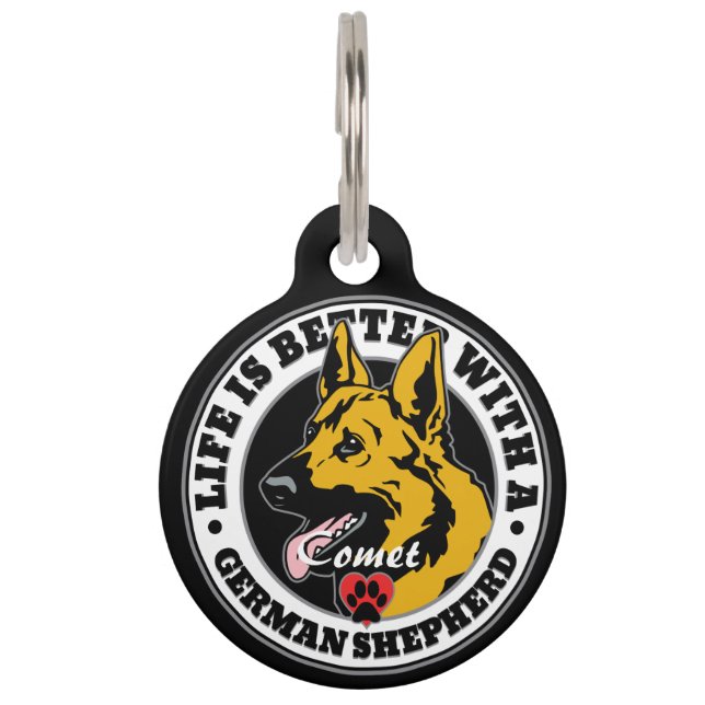 German Shepherd Personalised Life Is Better Pet Tag (Front)