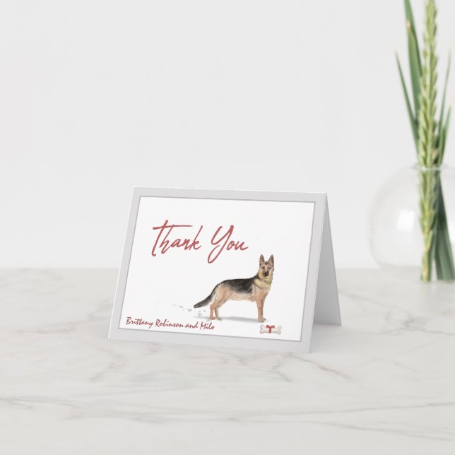 German Shepherd Pet Dog Personalise Bone Ribbon  Thank You Card (Front)