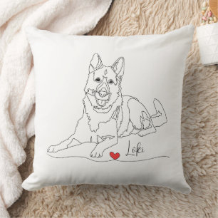 German Shepherd Pet Line Art with Name Cushion