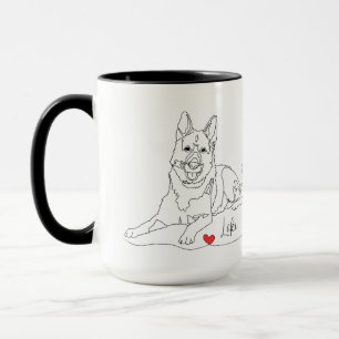 German Shepherd Pet Line Art with Name Mug