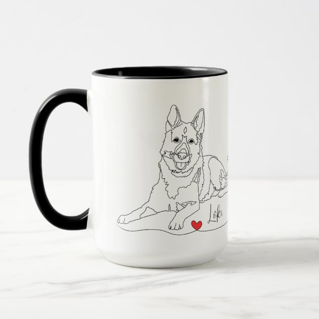 German Shepherd Pet Line Art with Name Mug (Left)