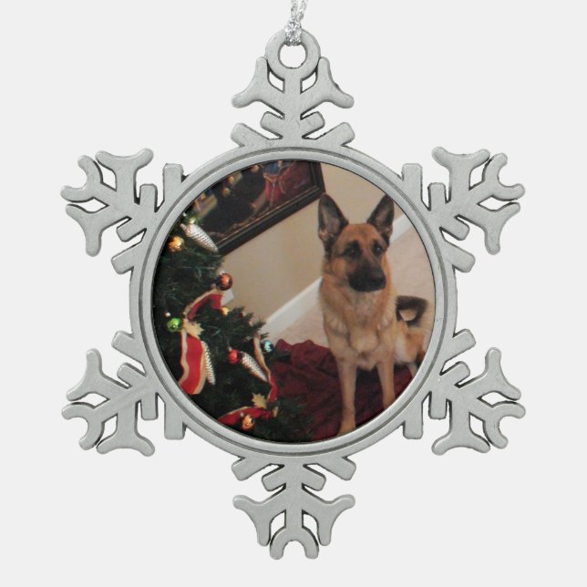 German Shepherd Pewter Snowflake Ornament (Front)