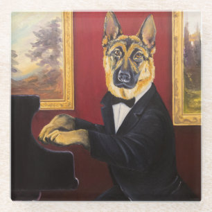 German Shepherd Piano Waltz Glass Coaster