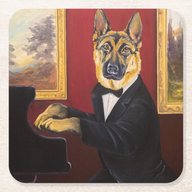 German Shepherd | Piano Waltz Square Paper Coaster (Front)