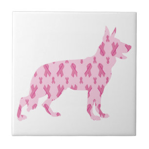 German Shepherd Pink Cancer Ribbons Tile