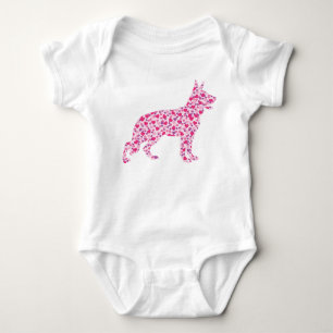German Shepherd Pink Hearts Baby Bodysuit