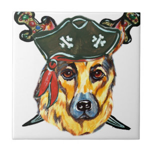 German Shepherd Pirate Ceramic Tile