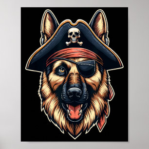 German Shepherd Pirate Dog Halloween Party Poster