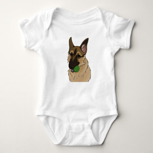 German Shepherd Play Time with Ball  Baby Bodysuit (Front)