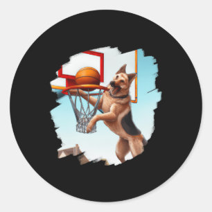 German Shepherd Playing Basketball Fun Dog Basketb Classic Round Sticker