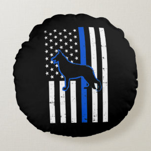German Shepherd Police Dog K9 Patriotic Round Cushion