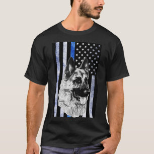 German Shepherd Police Dog with Thin Blue Line T-Shirt