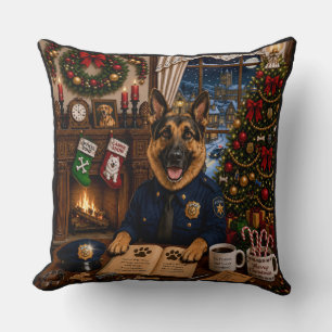 German Shepherd Police Holiday Cushion