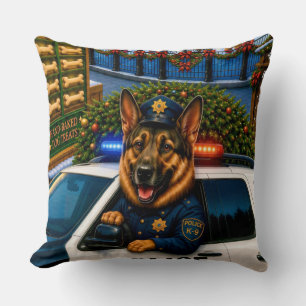 German Shepherd Police Holiday Cushion
