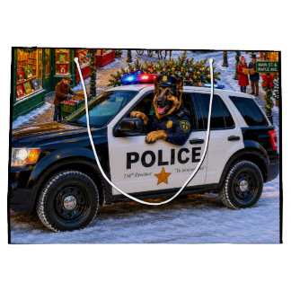 German Shepherd Police Holiday Large Gift Bag