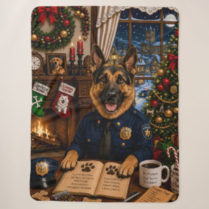 German Shepherd Police Holiday Sherpa Blanket