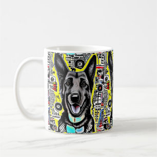 German Shepherd Pop Art with GSD, Yellow Red Blue Coffee Mug