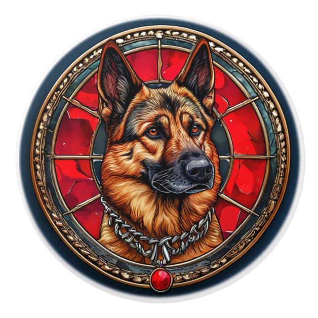 German Shepherd Portrait Ceramic Drawer Knob (Front)