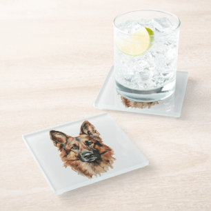 German Shepherd Portrait Glass Coaster   Dog Lover