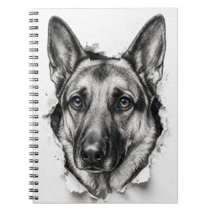 German Shepherd Portrait in Ink Rainbow Watercolor Notebook