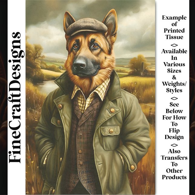 German Shepherd Portrait, Landscape CH1 Decoupage Tissue Paper (Creator Uploaded)